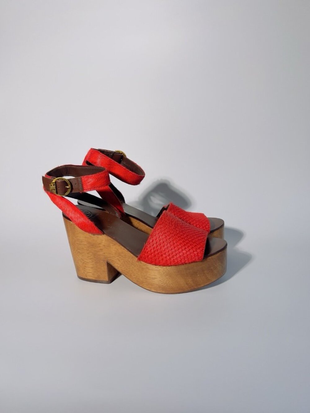 Tory Burch Camilla Haircalf Platform Sandals Red Size 6.5 M - Picture 2 of 13